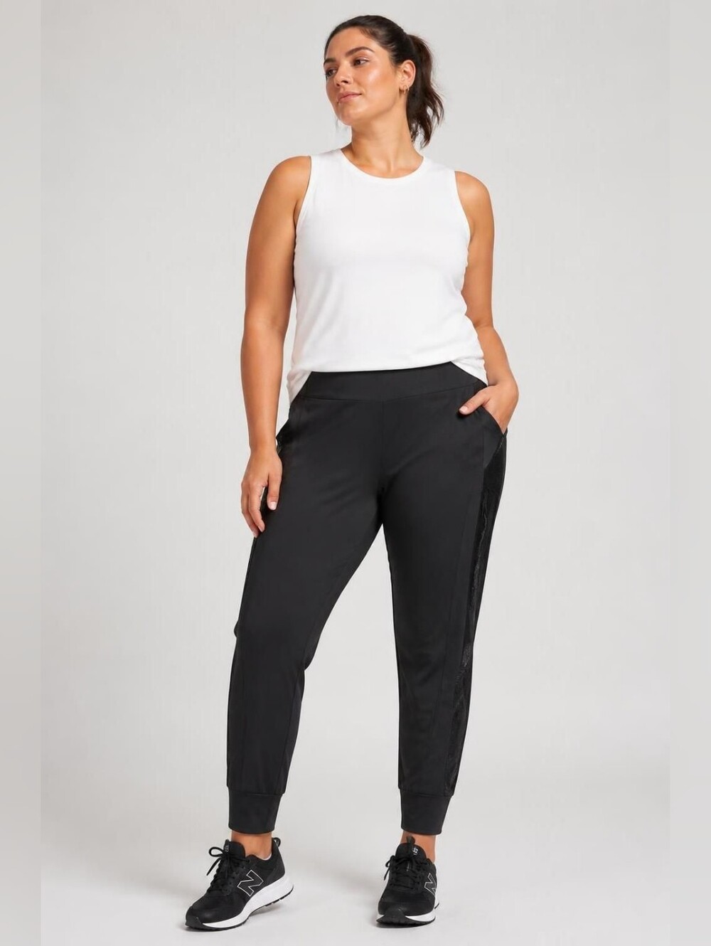 ZYIA 20 Black Cropped Leggings with Gloss Side Panels Plus
